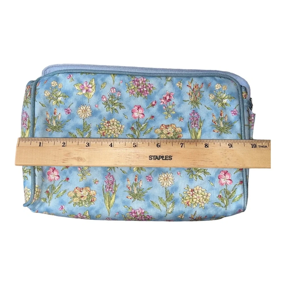 Allegro Pacific Floral Cosmetic Bag Blue Pink Yellow Green Zipper Pre-owned